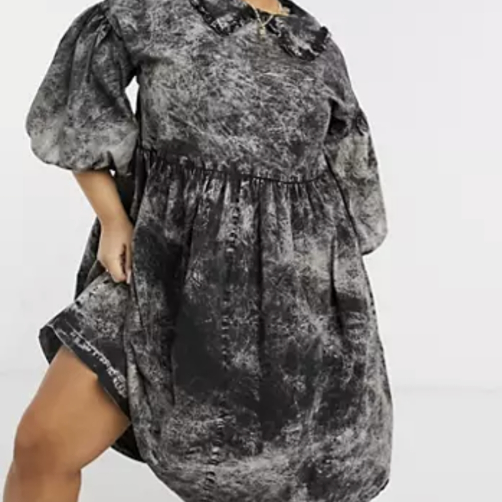 Collusion Acid Wash Dress with Oversized Collar